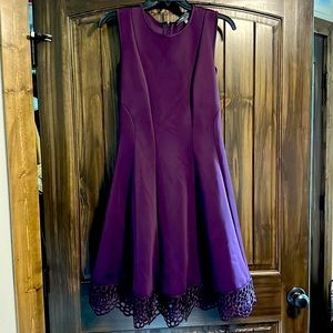Donna Ricco Dark Purple Dress with Floral Appliqué